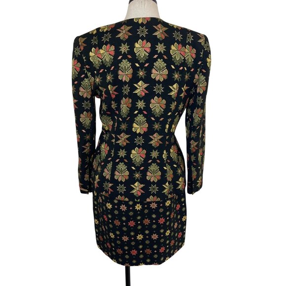 Victor Costa Vintage Womens Skirt Suit Size 10 Multicolor Brocade Star Print - Picture 3 of 16